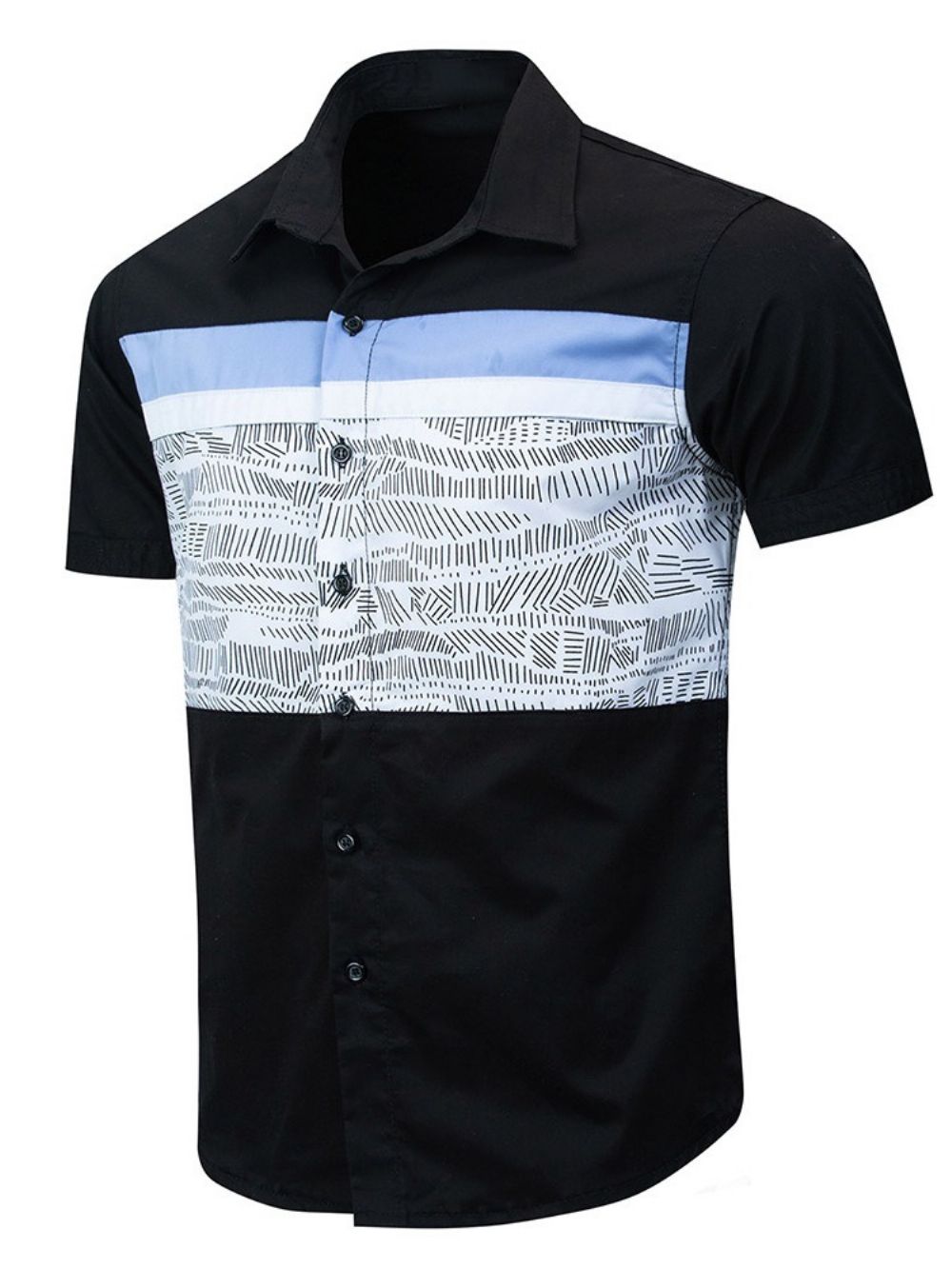 Camisa Masculina Slim Estampa Lapela Manga Curta Manga Curta