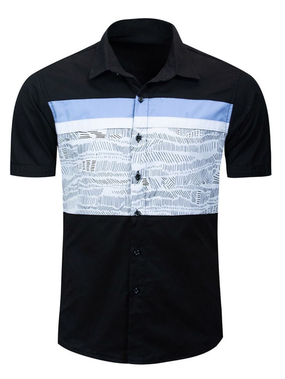 Camisa Masculina Slim Estampa Lapela Manga Curta Manga Curta