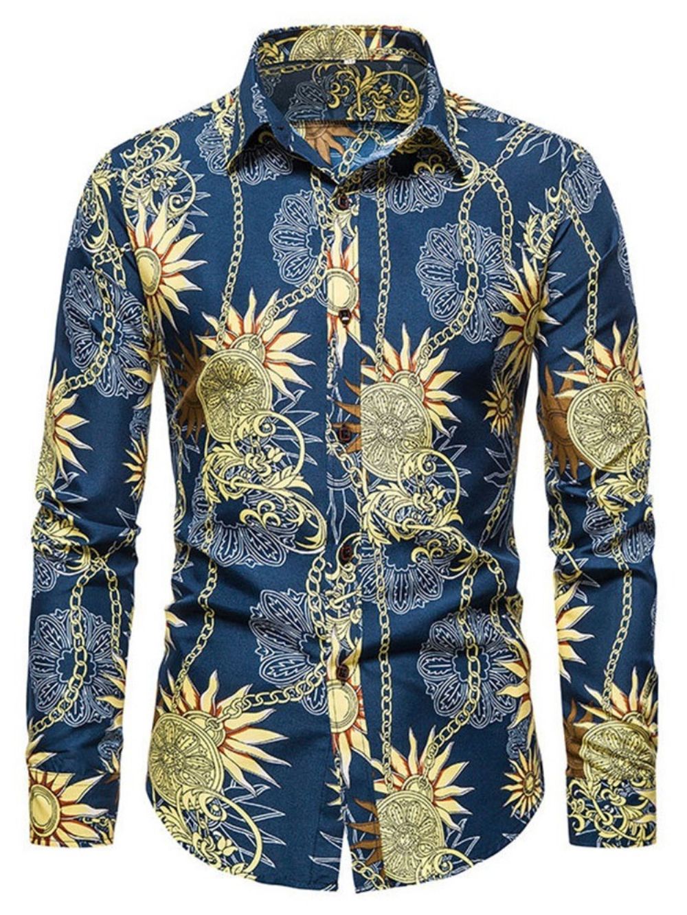 Camisa Masculina Slim Estampada Com Lapela Casual Outono