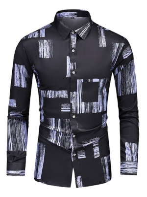 Camisa Masculina Slim Estampada Com Lapela Fashion