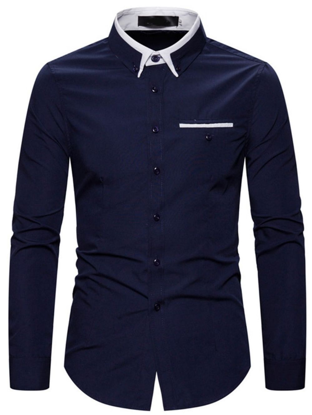 Camisa Masculina Slim De Lapela Color Block Trespassado Simples