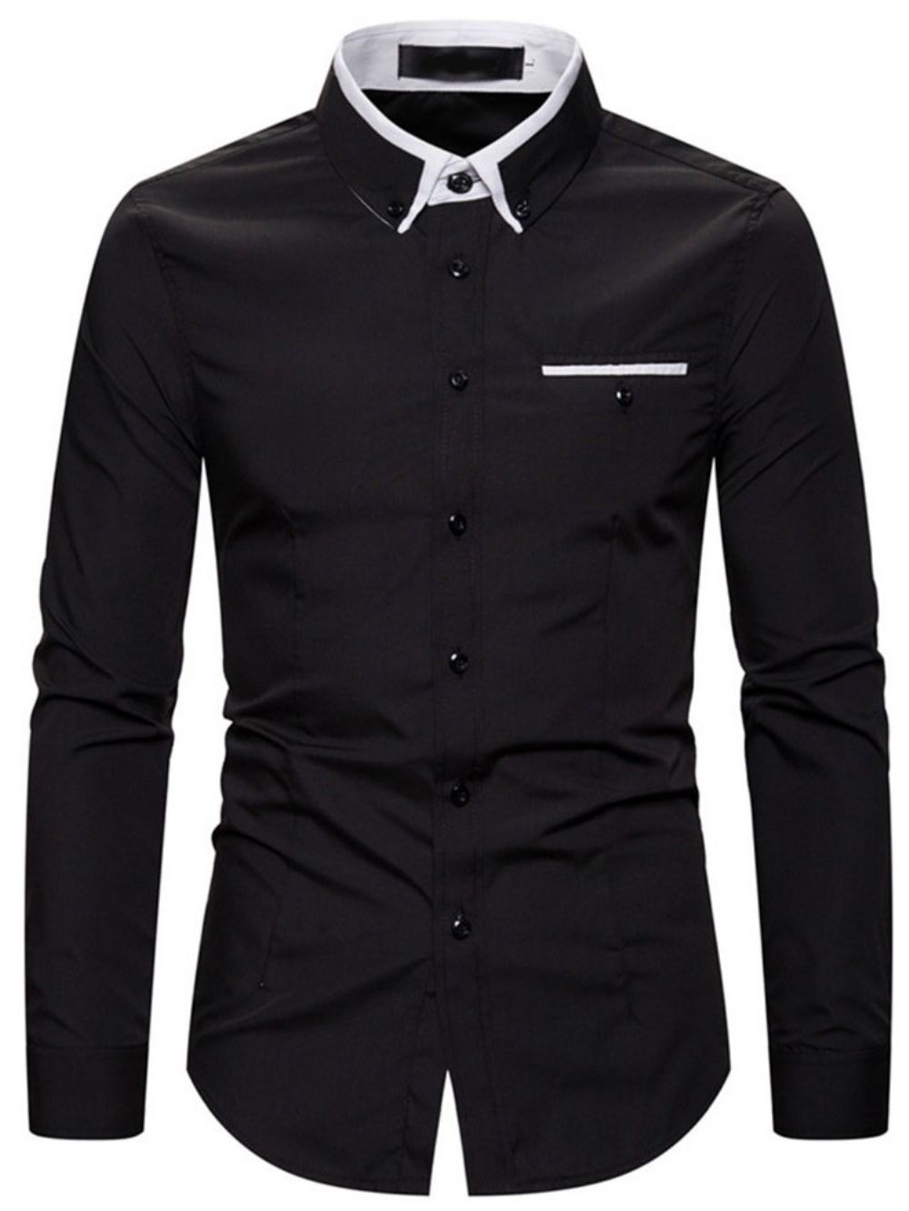 Camisa Masculina Slim De Lapela Color Block Trespassado Simples