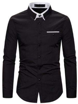 Camisa Masculina Slim De Lapela Color Block Trespassado Simples