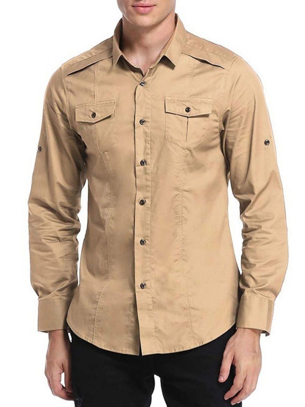 Camisa Masculina Slim De Lapela Com Botão Ol