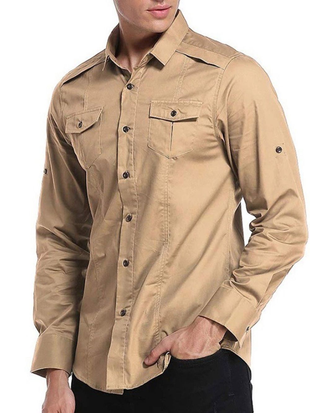 Camisa Masculina Slim De Lapela Com Botão Ol