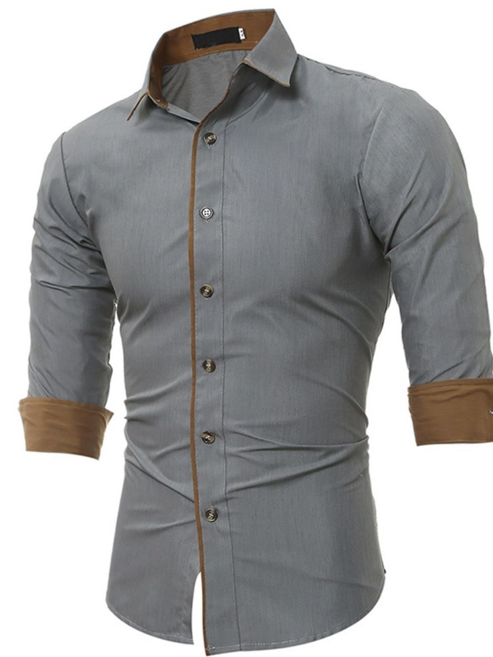 Camisa Masculina Slim De Lapela Patchwork Trespassado Simples