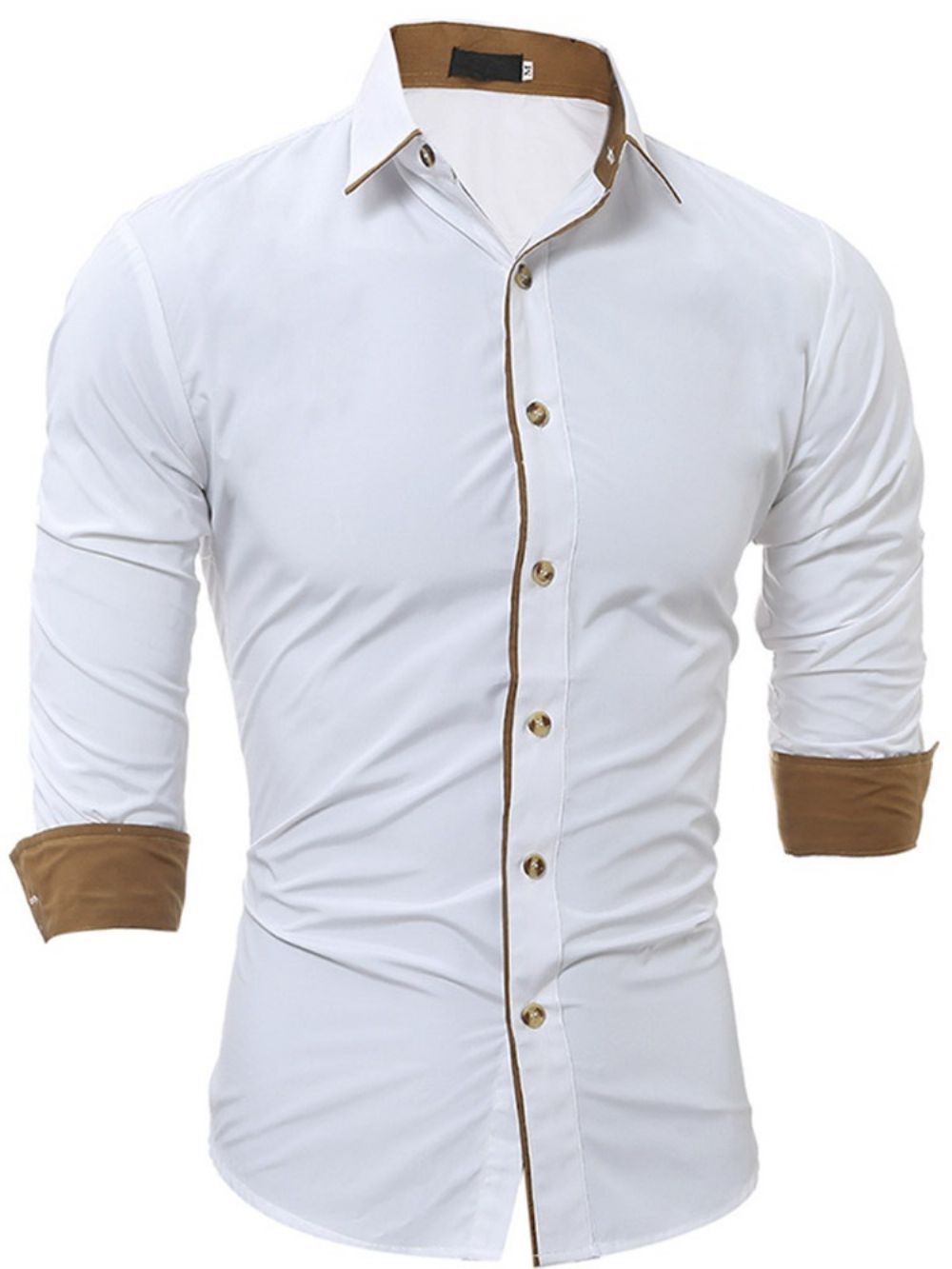 Camisa Masculina Slim De Lapela Patchwork Trespassado Simples