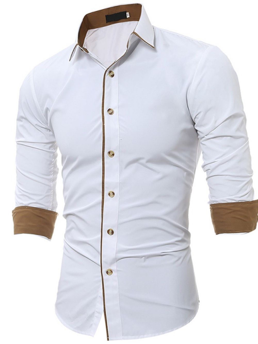 Camisa Masculina Slim De Lapela Patchwork Trespassado Simples