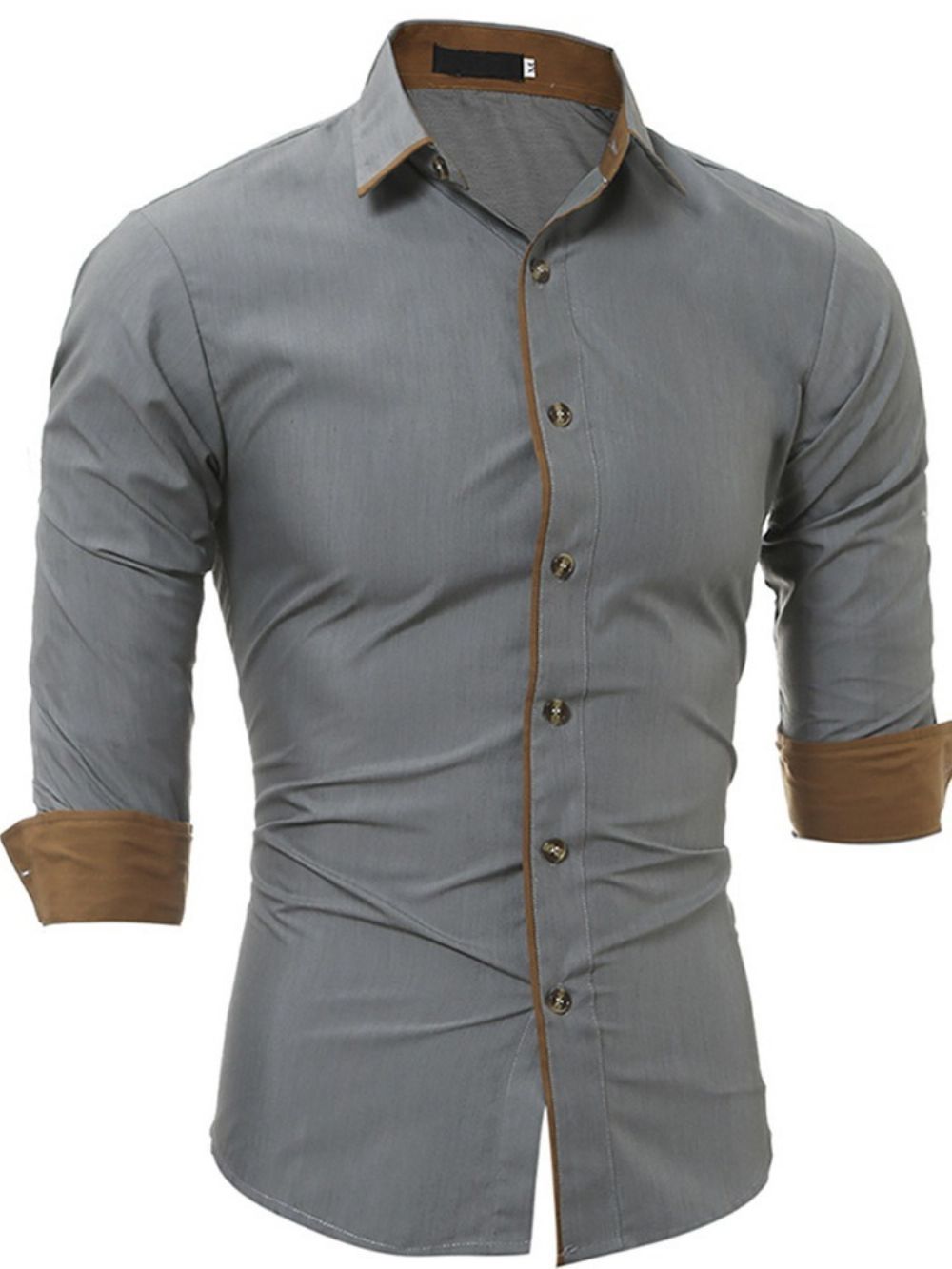 Camisa Masculina Slim De Lapela Patchwork Trespassado Simples