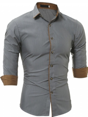 Camisa Masculina Slim De Lapela Patchwork Trespassado Simples