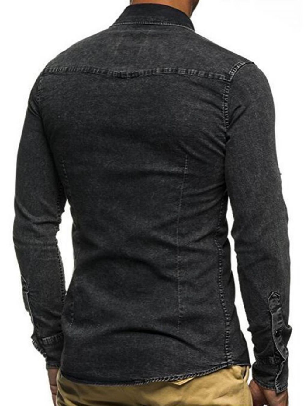 Camisa Masculina Slim Manga Longa Bolso Jeans