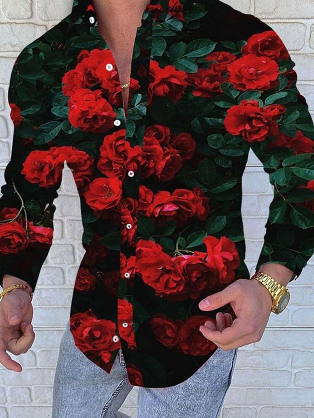 Camisa Masculina Trespassada Com Estampa De Lapela Floral