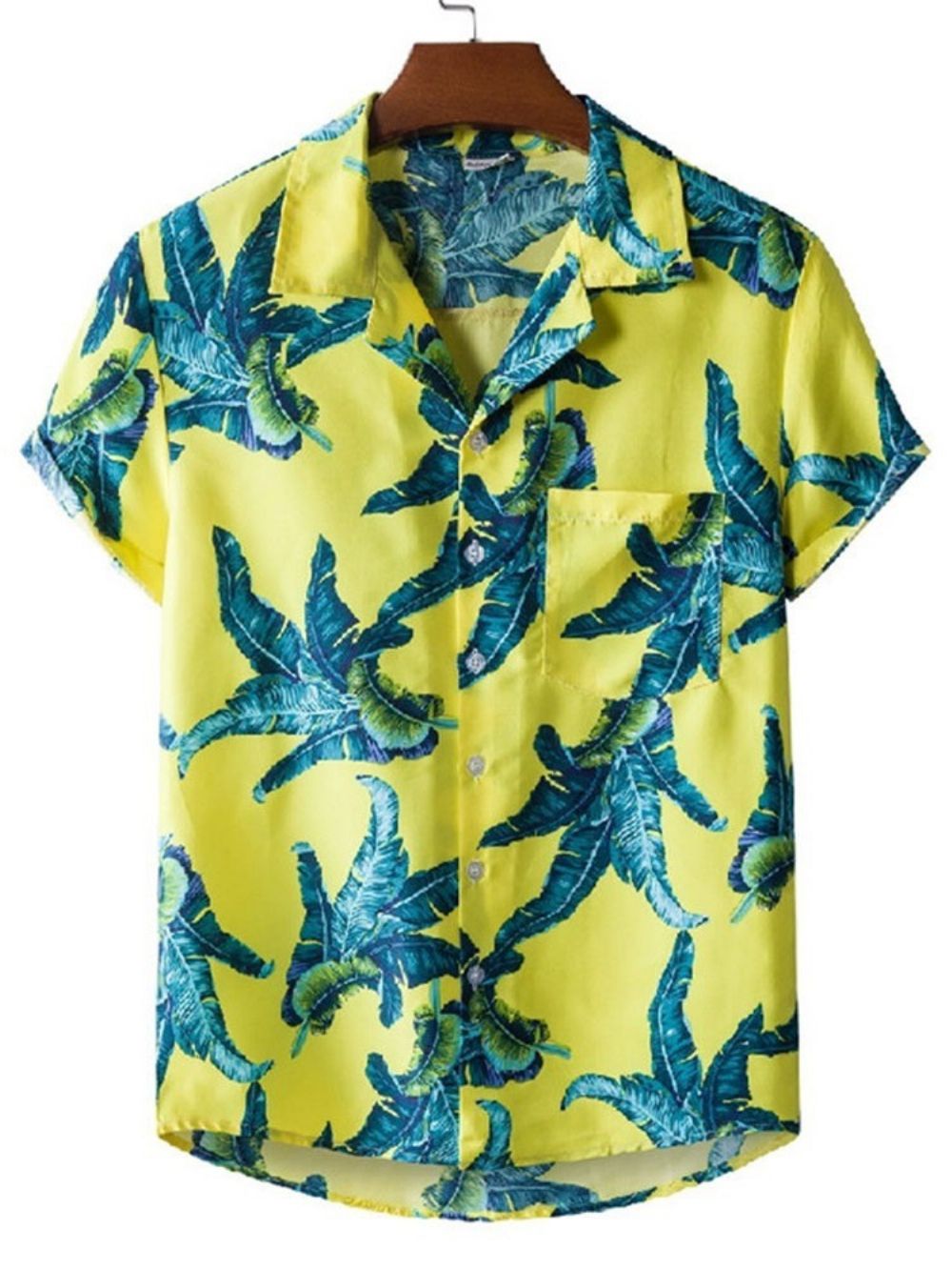 Camisa Masculina De Verão Com Estampa Floral Lapela Trespassada