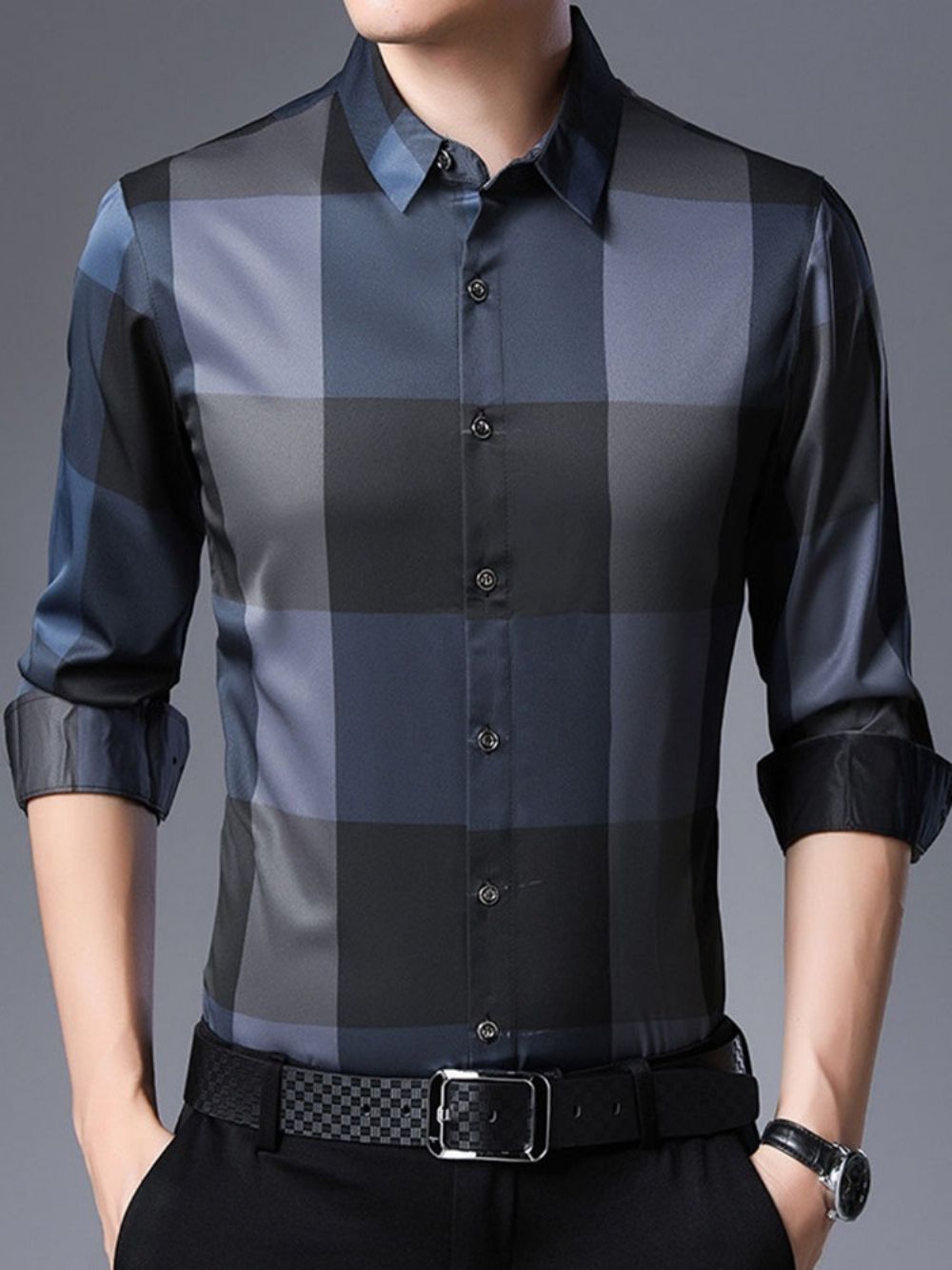 Camisa Masculina Xadrez Xadrez Casual Estampada