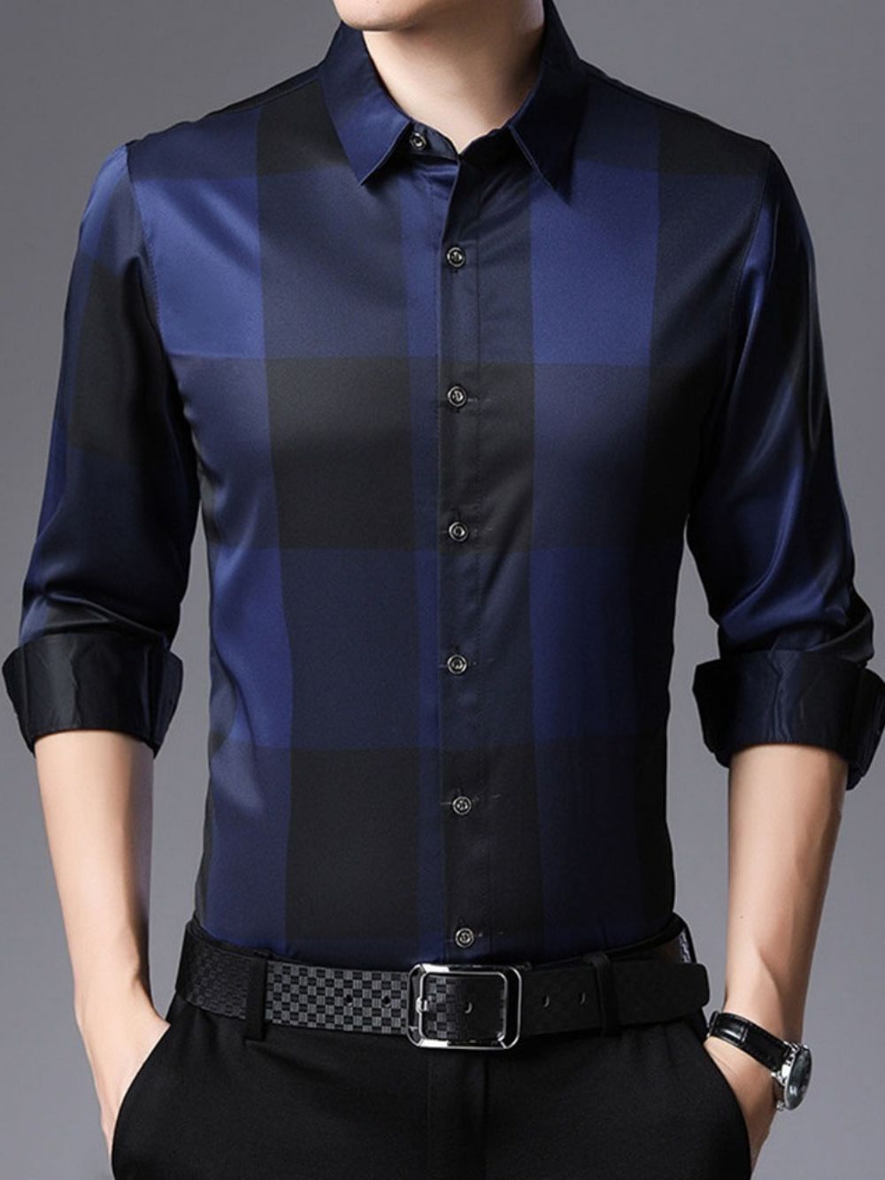 Camisa Masculina Xadrez Xadrez Casual Estampada