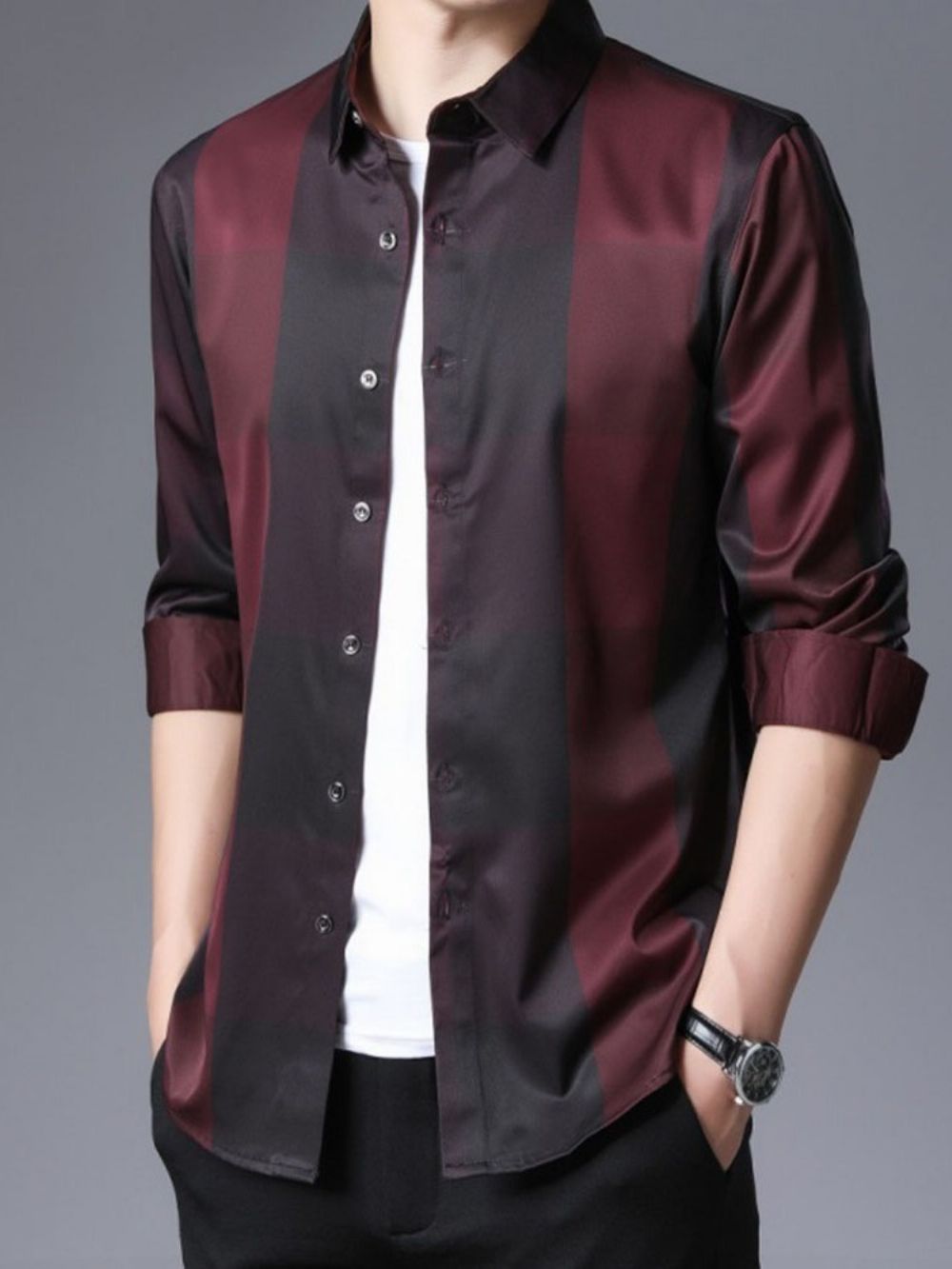 Camisa Masculina Xadrez Xadrez Casual Estampada