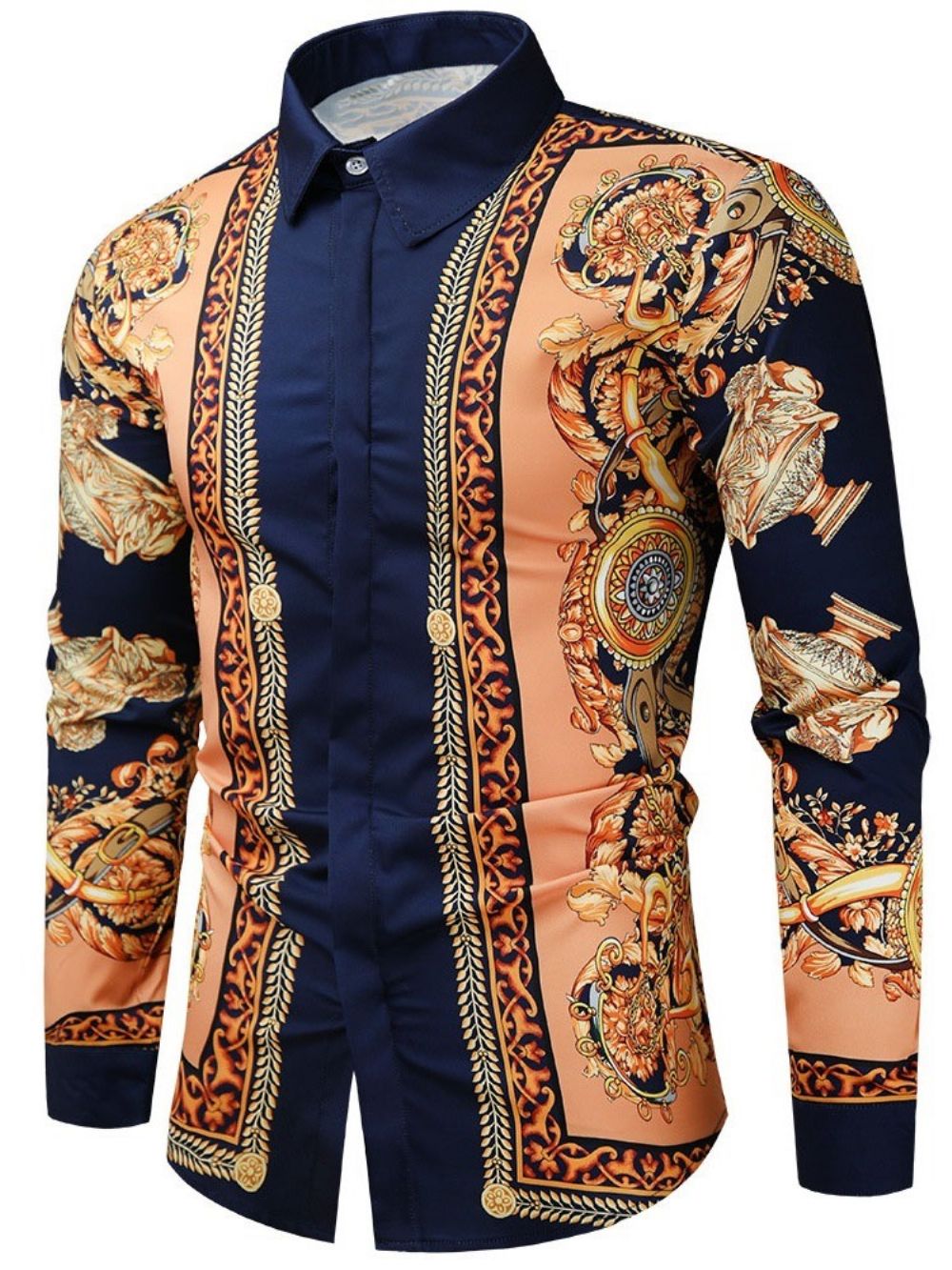 Camisa De Outono Com Estampa Floral Dashiki Africano Com Lapela E Trespassado