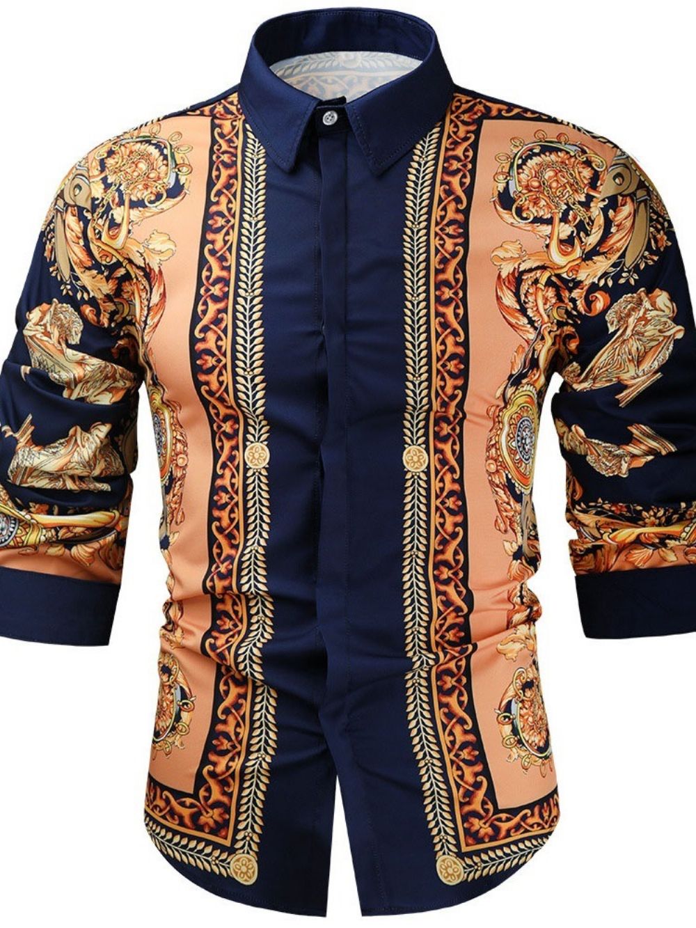 Camisa De Outono Com Estampa Floral Dashiki Africano Com Lapela E Trespassado