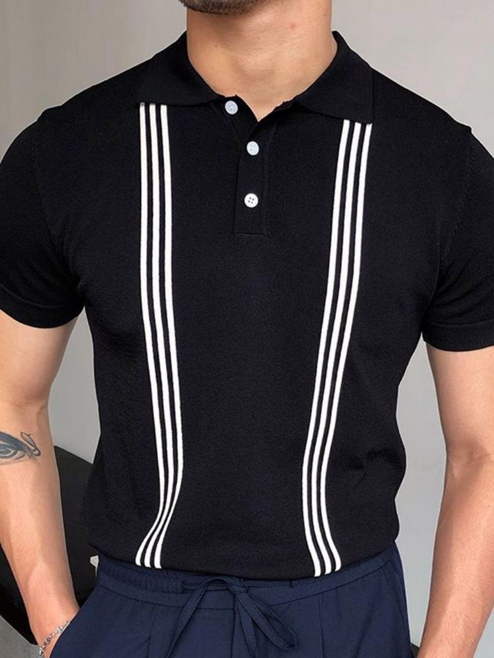 Camisa Pólo Casual Listrada Com Lapela