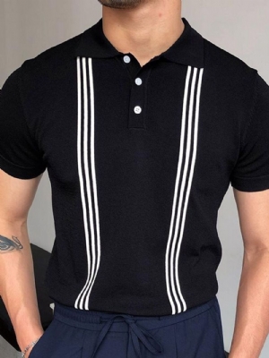 Camisa Pólo Casual Listrada Com Lapela