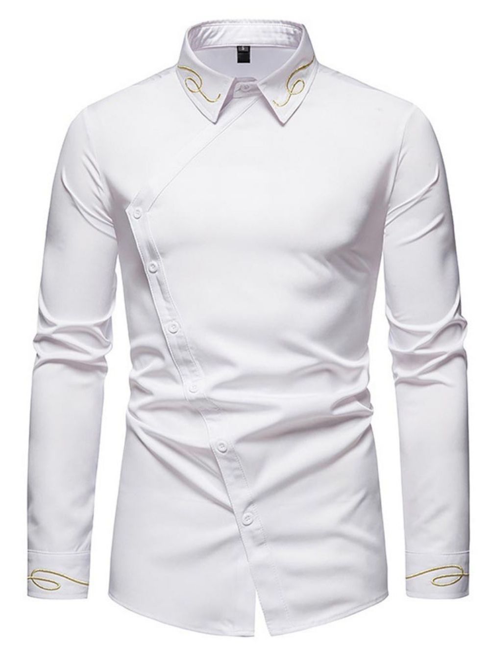 Camisa De Primavera Masculina Com Lapela Vintage Bordada