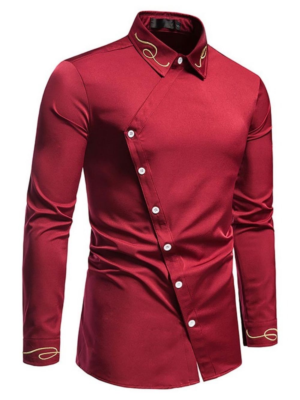 Camisa De Primavera Masculina Com Lapela Vintage Bordada