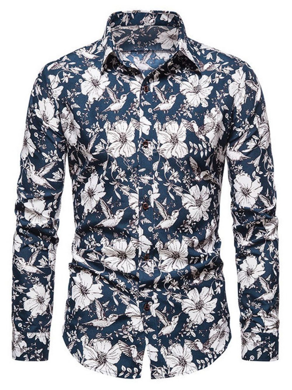 Camisa Slim Com Estampa De Lapela Floral E Trespassado Simples