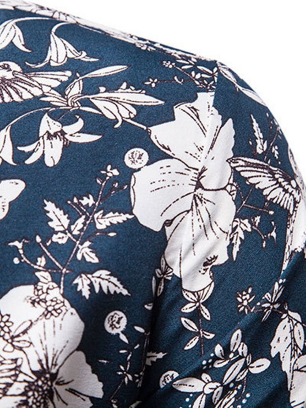 Camisa Slim Com Estampa De Lapela Floral E Trespassado Simples