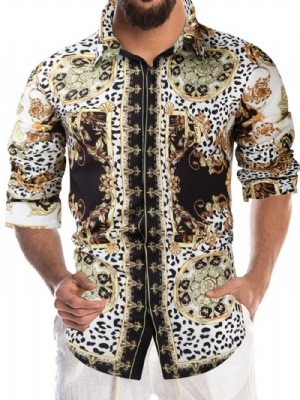 Camisa Slim Com Estampa De Leopardo E Lapela Outono