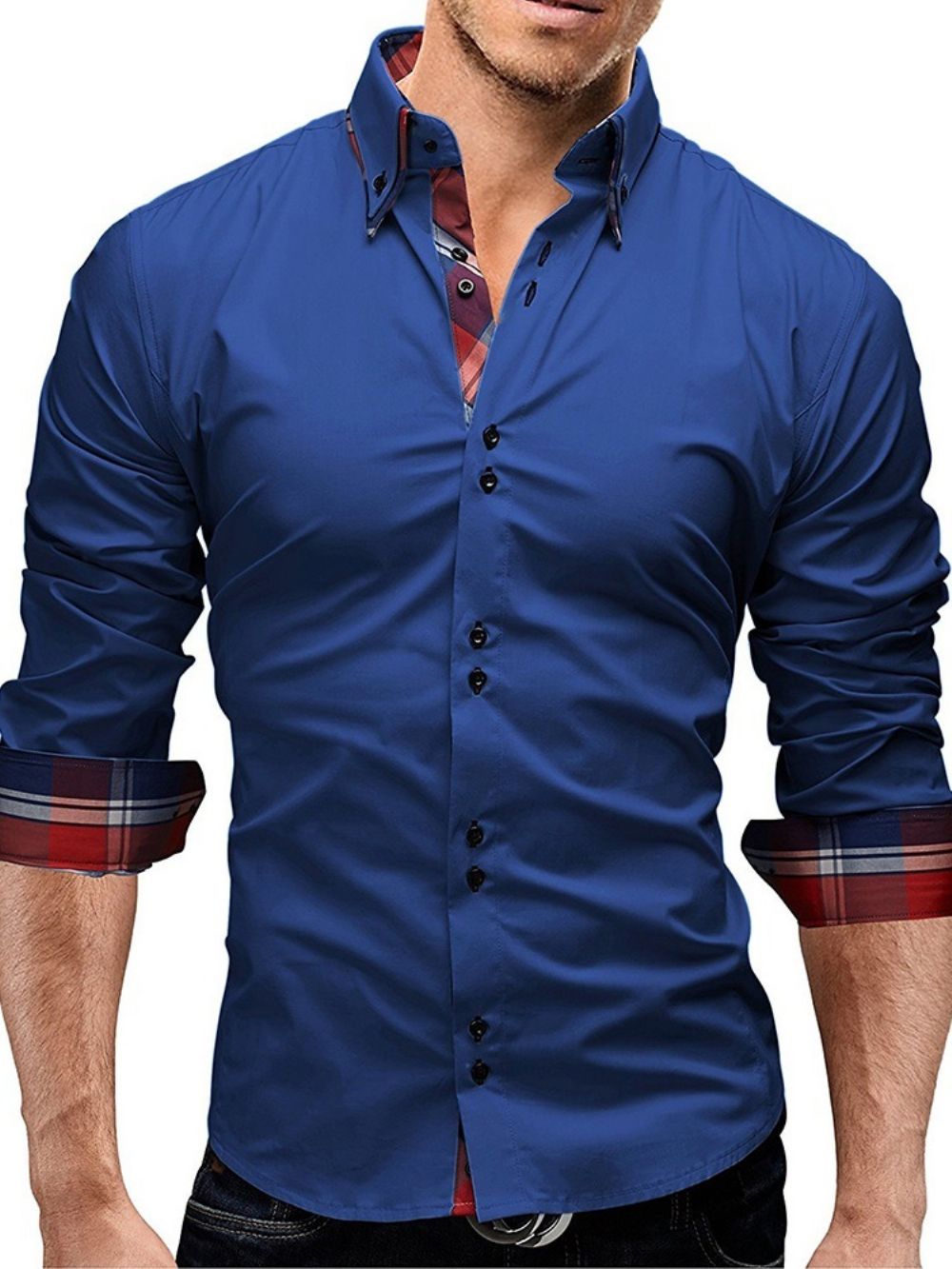 Camisa Slim Europeia Xadrez Com Lapela