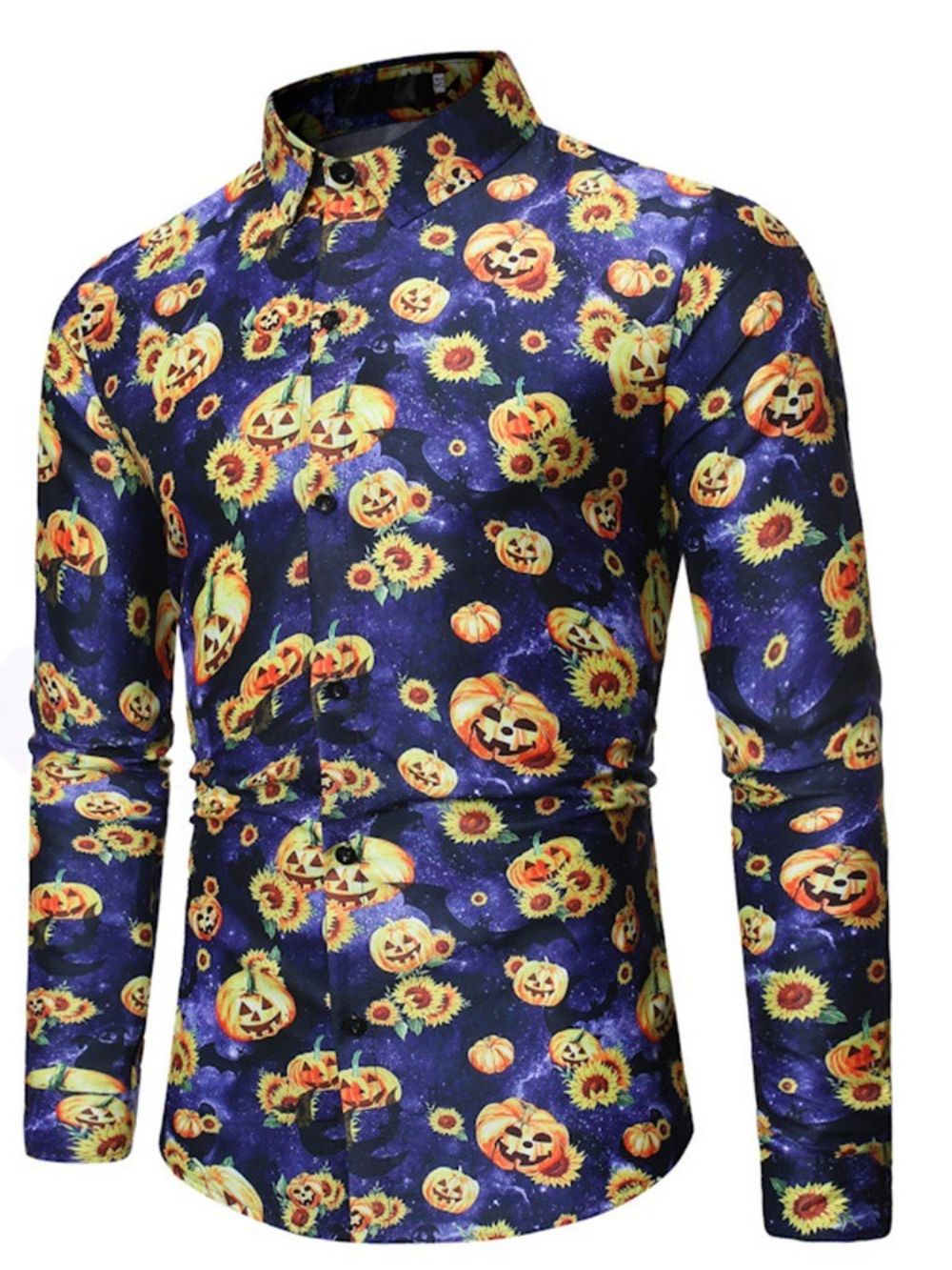 Camisa Slim Floral Casual Com Lapela Masculina Para Halloween