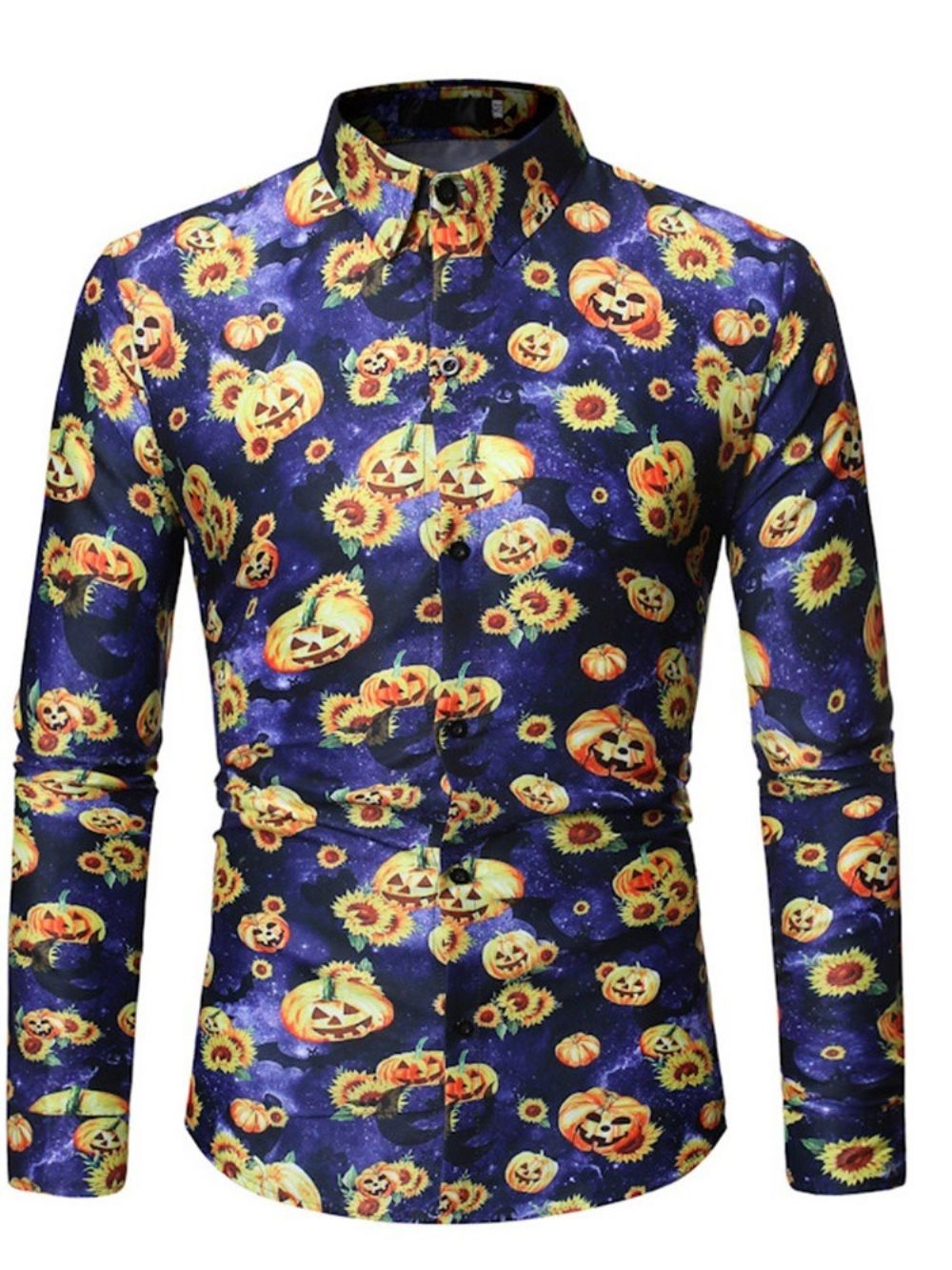 Camisa Slim Floral Casual Com Lapela Masculina Para Halloween