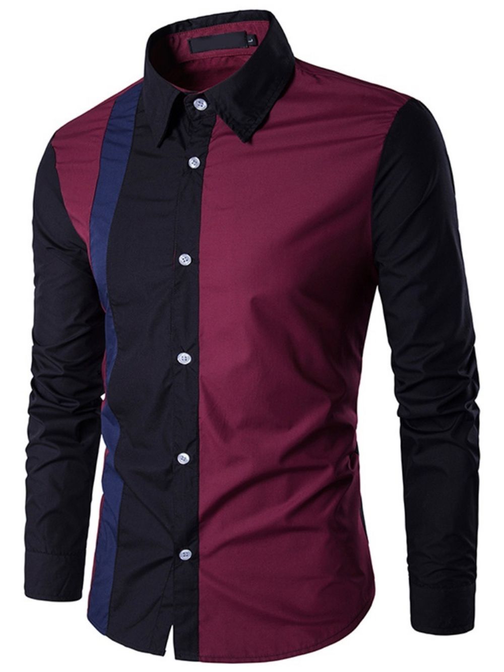 Camisa Slim Patchwork Color Block Com Lapela Outono