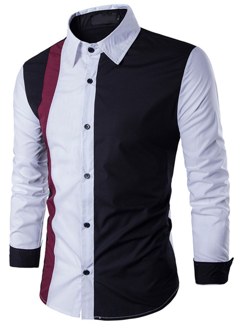 Camisa Slim Patchwork Color Block Com Lapela Outono