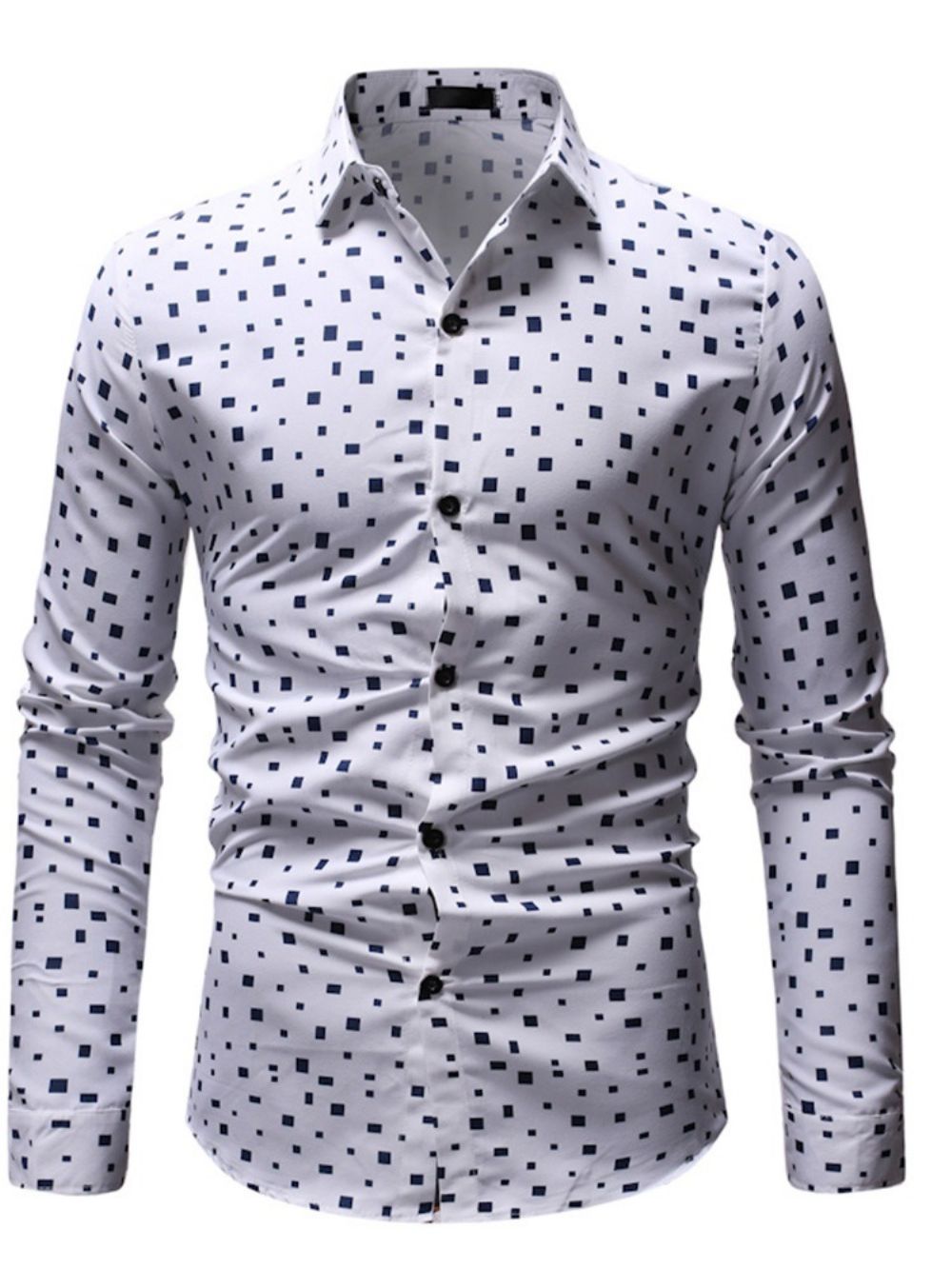 Camisa Slim De Primavera Com Estampa Geométrica De Lapela