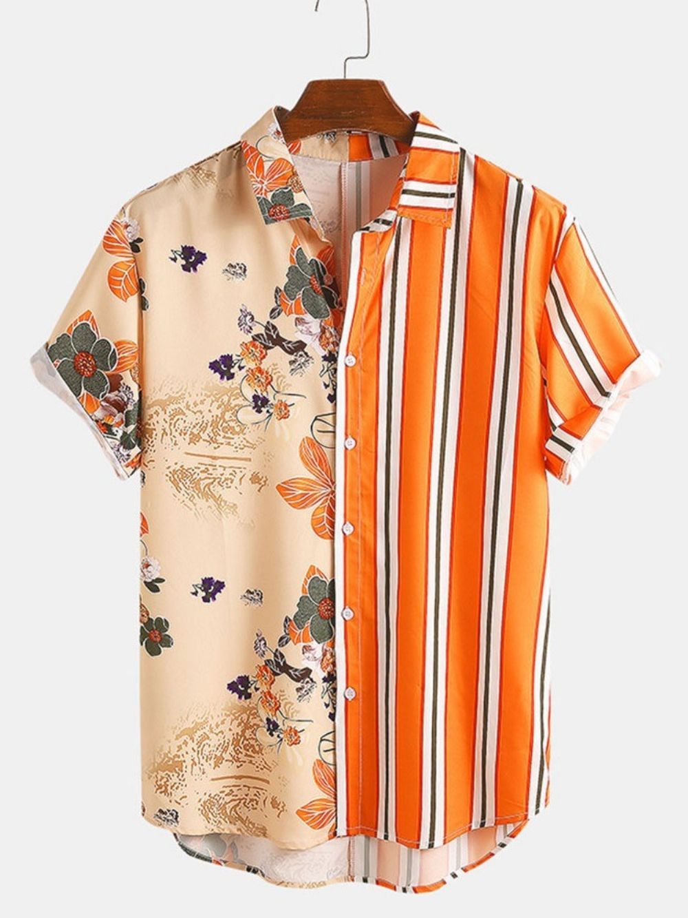 Camisa De Verão Estampa Listrada Com Lapela E Trespassado