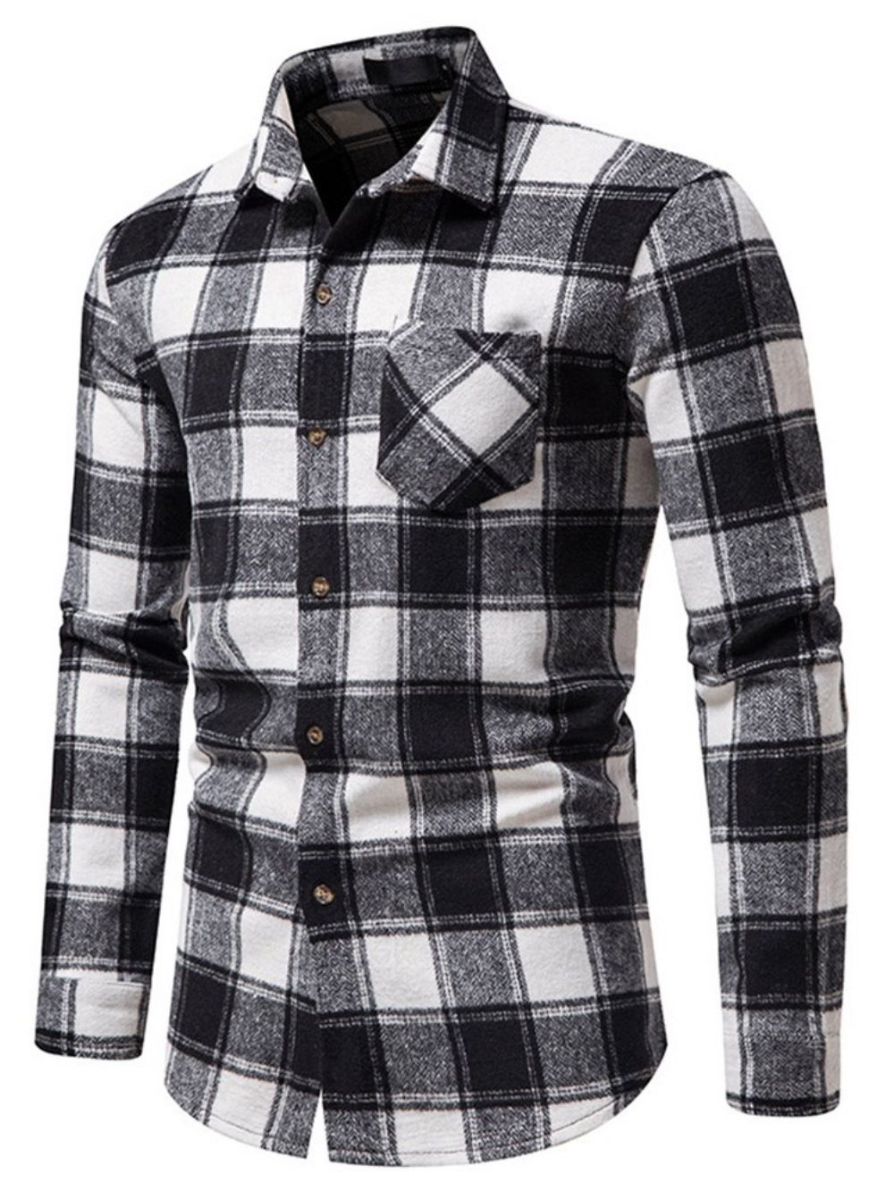 Camisa Xadrez Casual Com Lapela De Outono