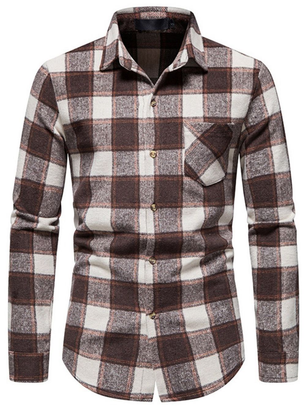 Camisa Xadrez Casual Com Lapela De Outono