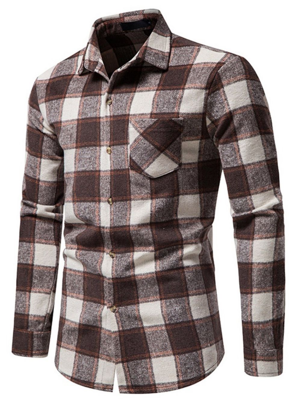 Camisa Xadrez Casual Com Lapela De Outono