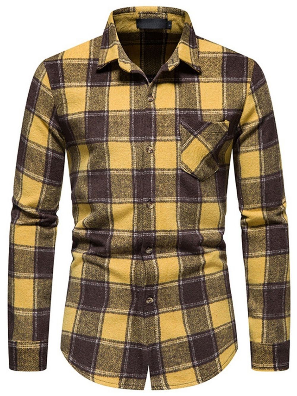 Camisa Xadrez Casual Com Lapela De Outono