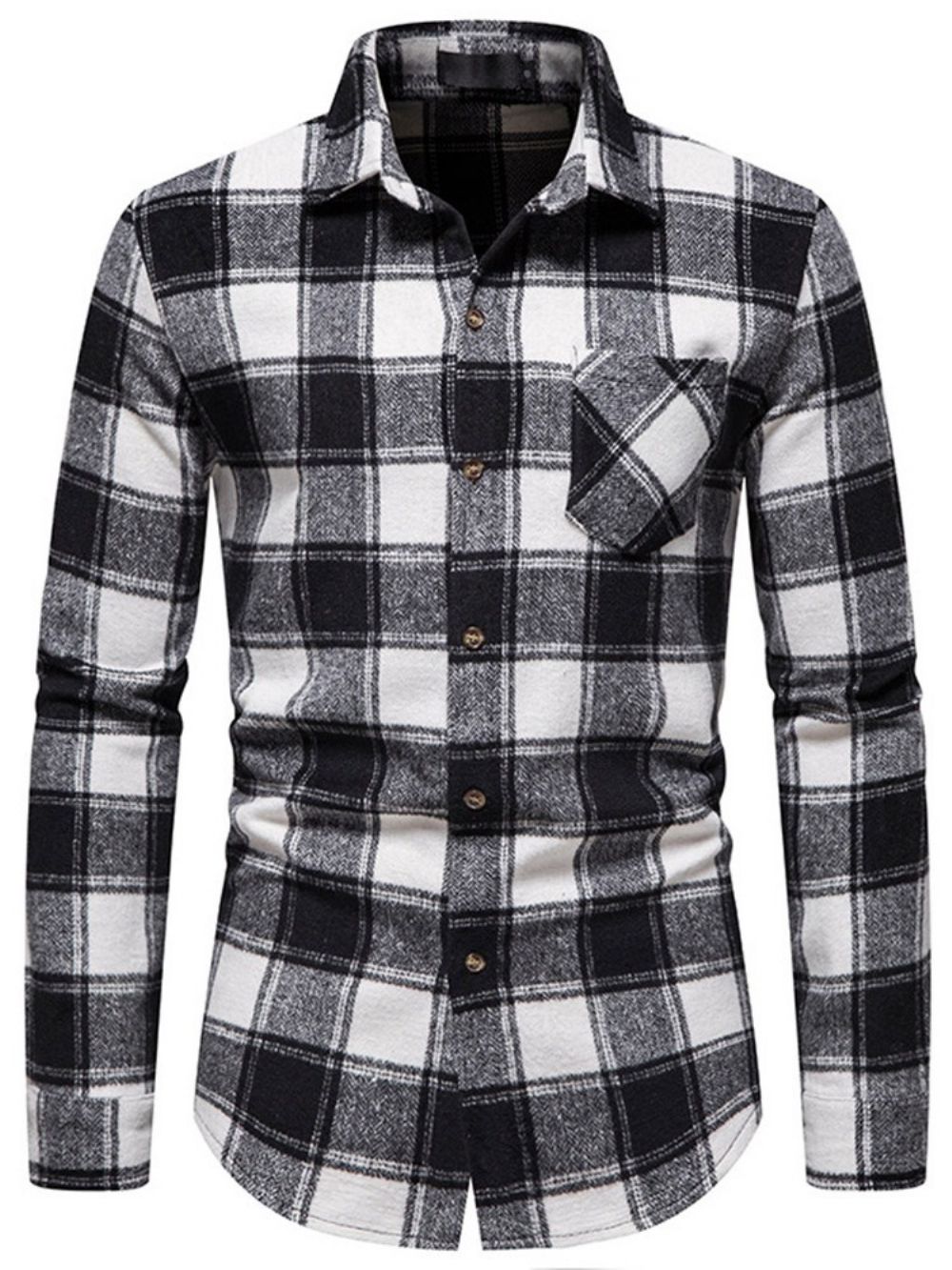 Camisa Xadrez Casual Com Lapela De Outono