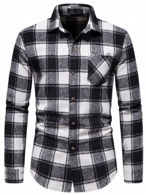 Camisa Xadrez Casual Com Lapela De Outono