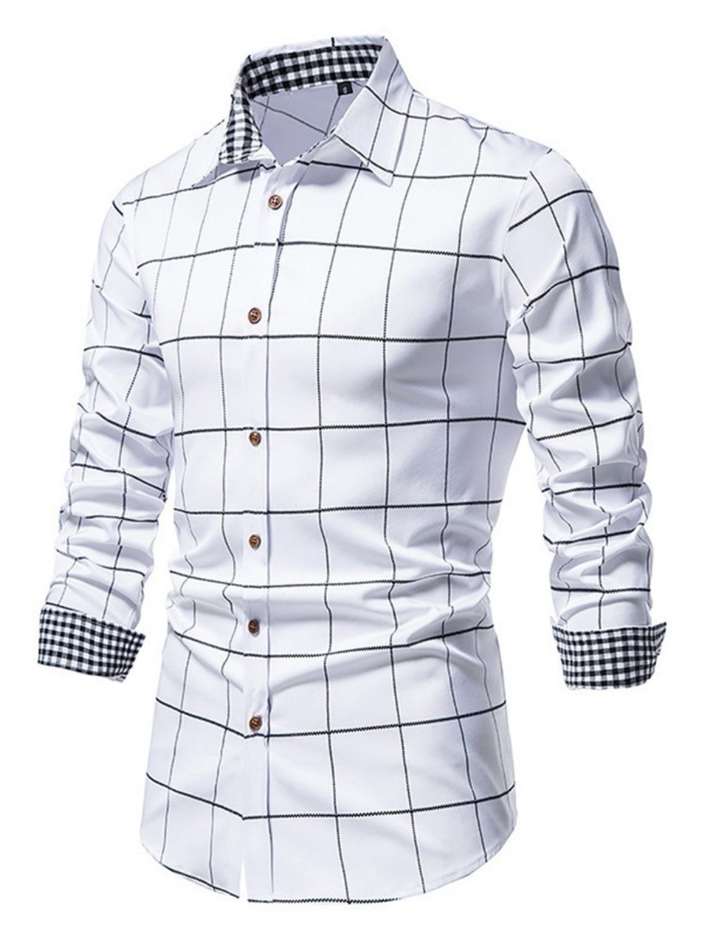 Camisa Xadrez Casual Estampada Com Abotoamento Simples