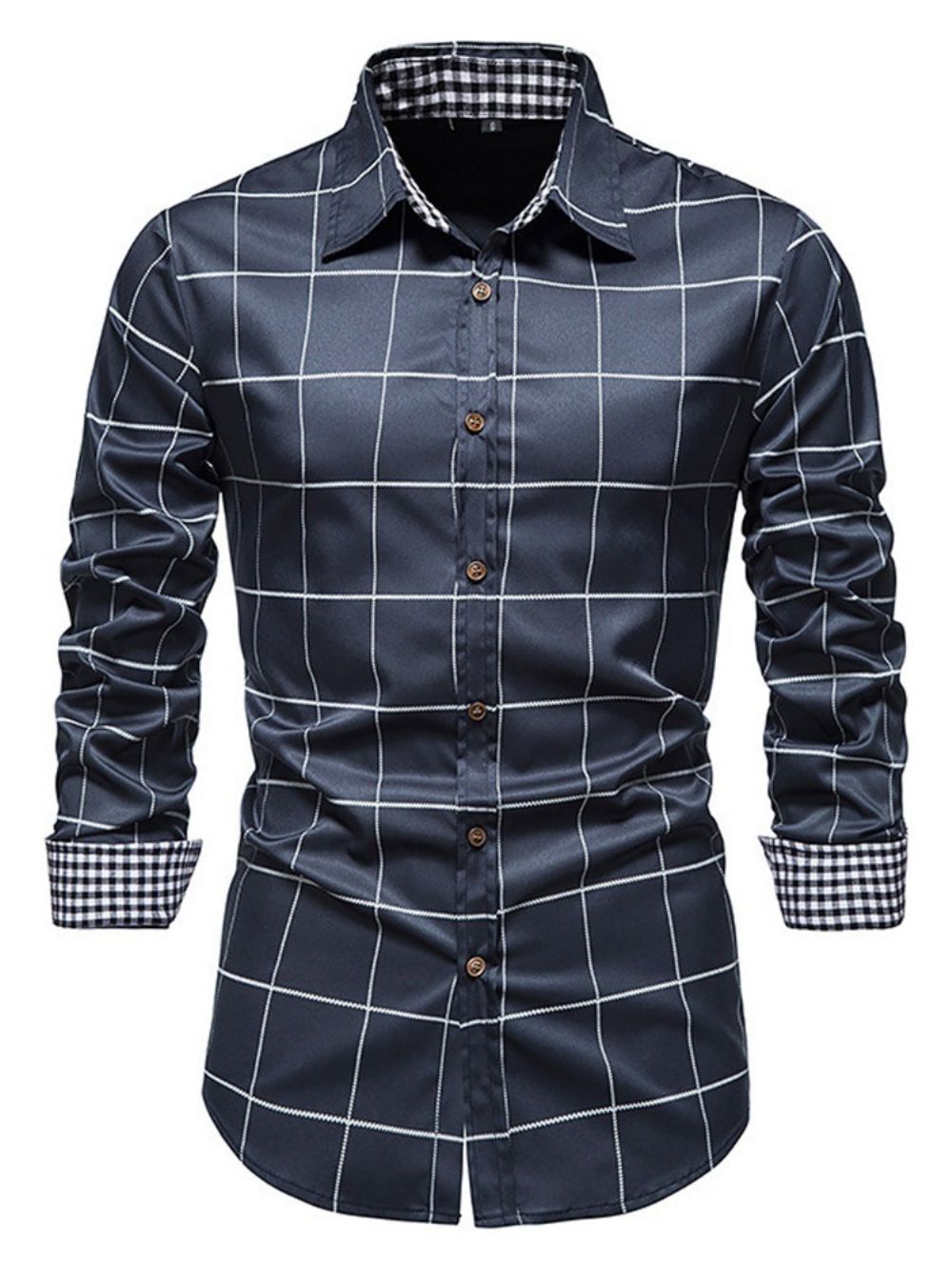 Camisa Xadrez Casual Estampada Com Abotoamento Simples