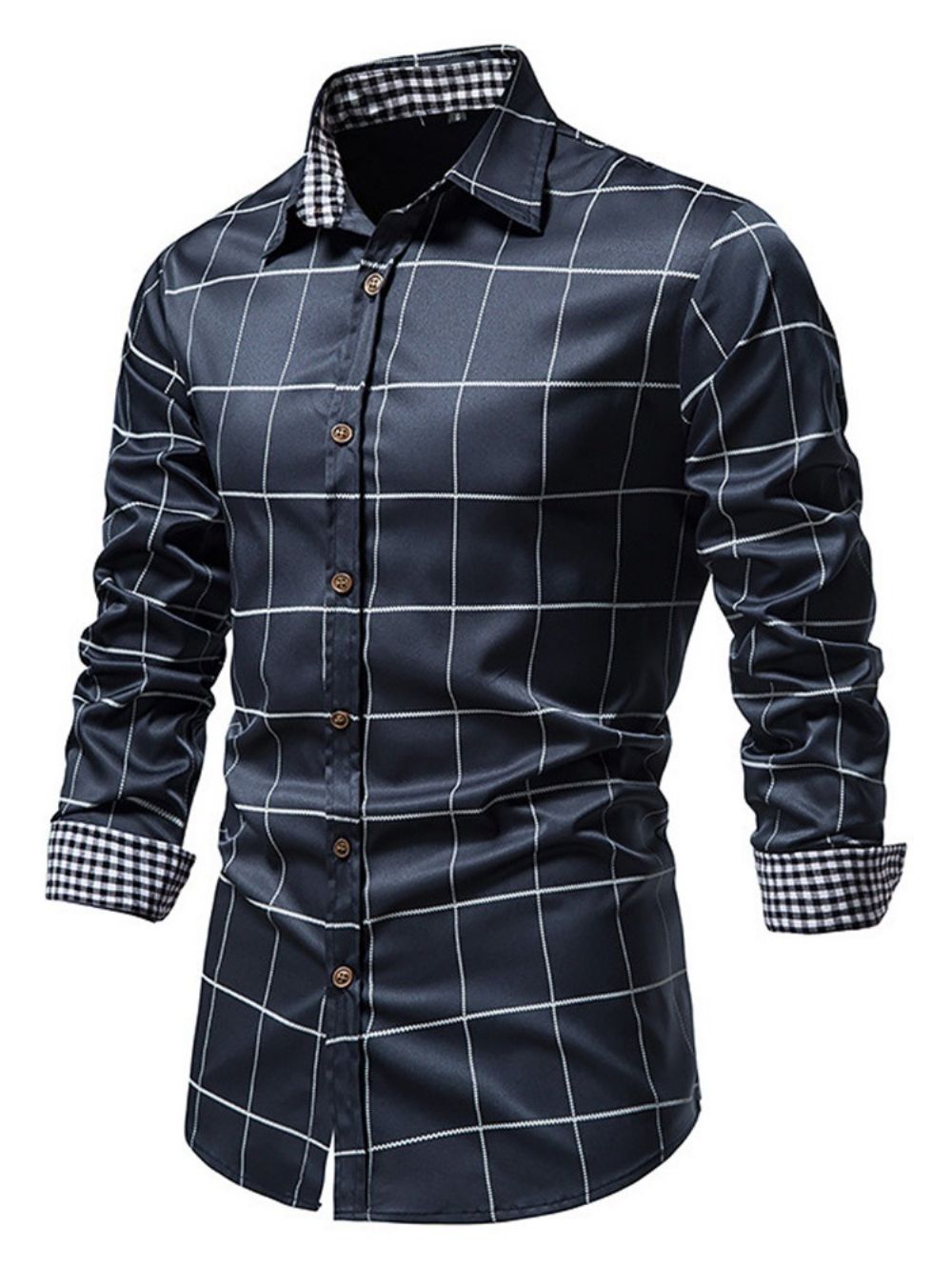 Camisa Xadrez Casual Estampada Com Abotoamento Simples