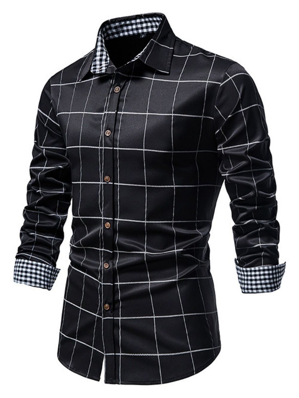 Camisa Xadrez Casual Estampada Com Abotoamento Simples