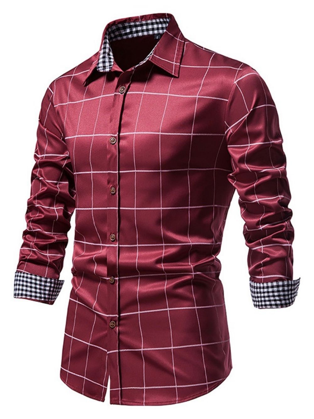 Camisa Xadrez Casual Estampada Com Abotoamento Simples