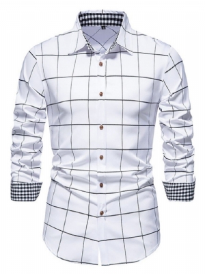 Camisa Xadrez Casual Estampada Com Abotoamento Simples