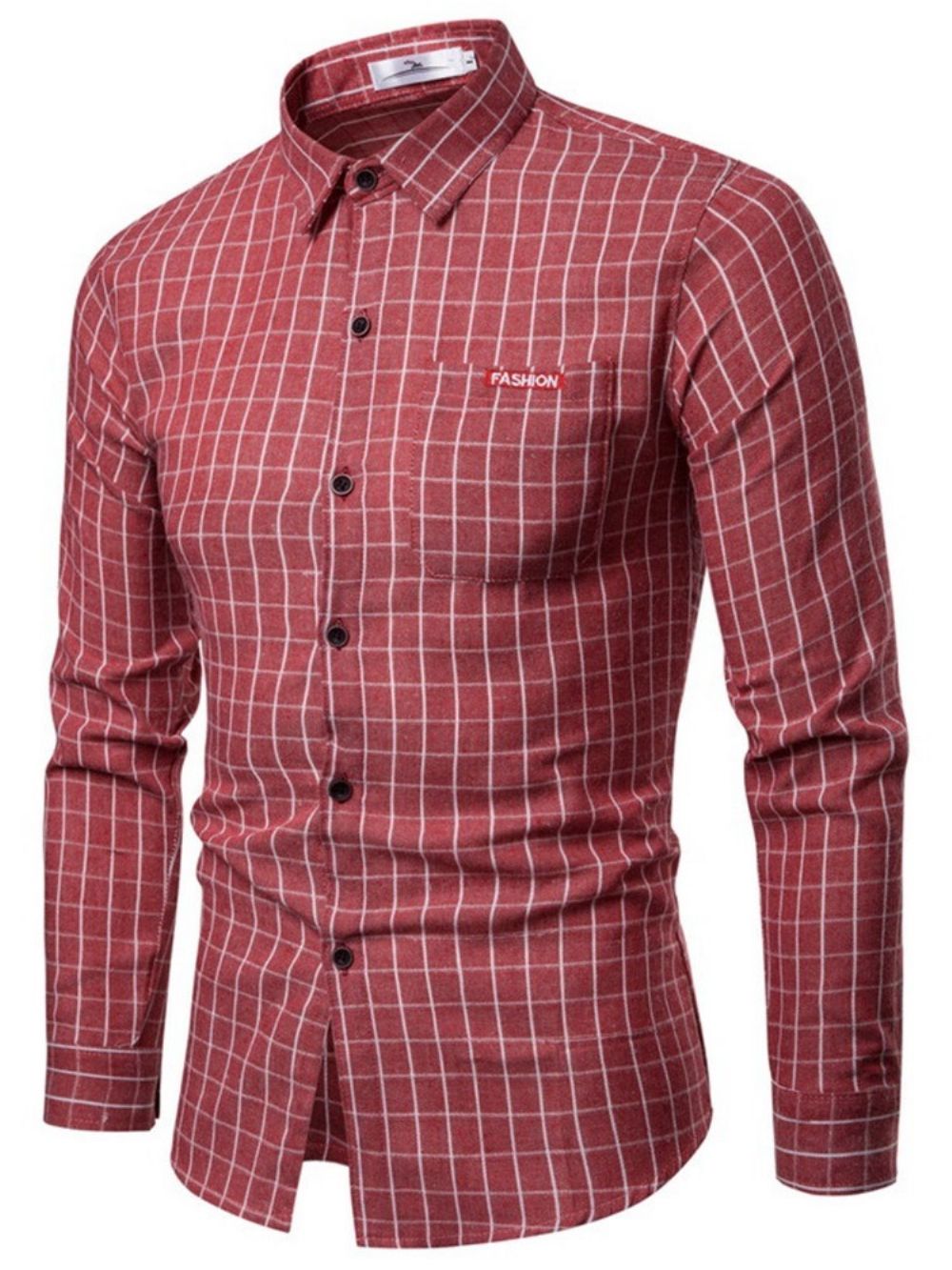 Camisa Xadrez Com Lapela Casual Masculina Sem Abotoamento