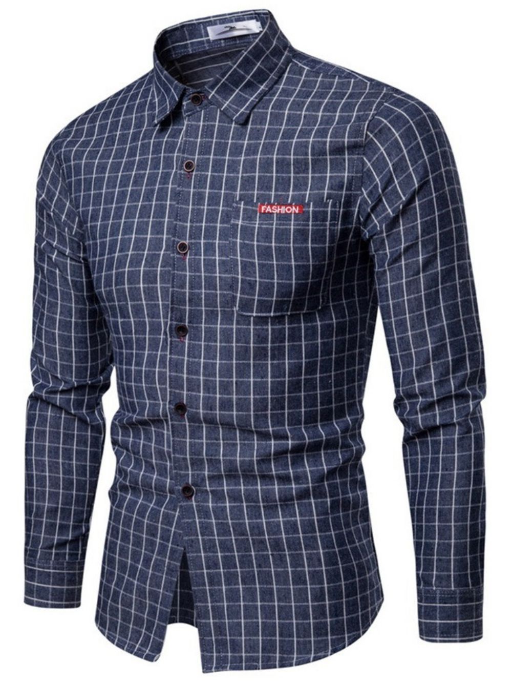 Camisa Xadrez Com Lapela Casual Masculina Sem Abotoamento